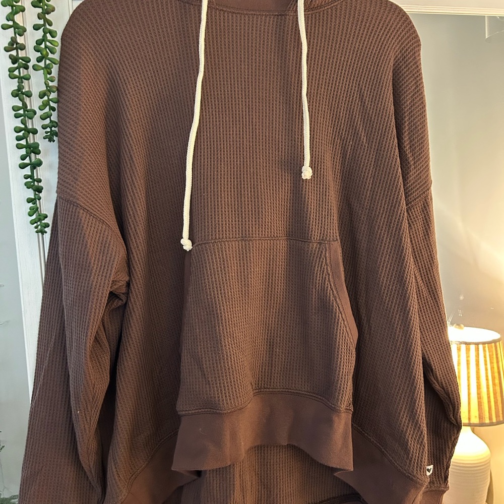 Aerie Brown Waffle Knit Hoodie